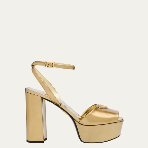 Prada Gold Platform logo Heels for Women 38.5 - Picture 4 of 11